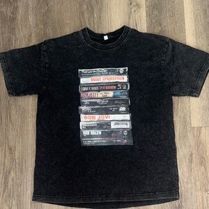 Vintage Rock Band Cassette Stack Graphic Tee – Unisex Medium – Retro Music Shirt